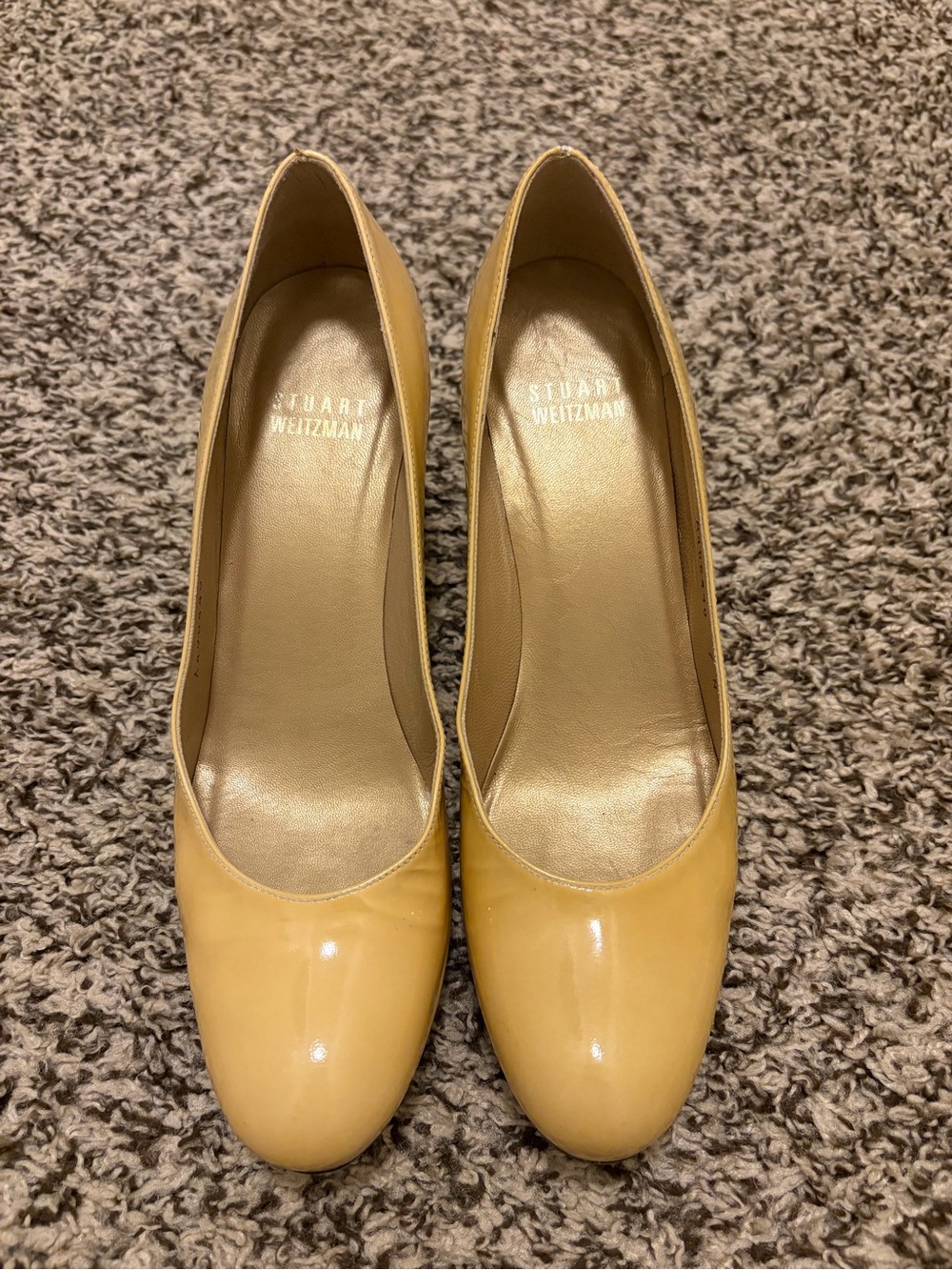 Stuart Weitzman Yellow Patent Leather Round-Toe Pumps